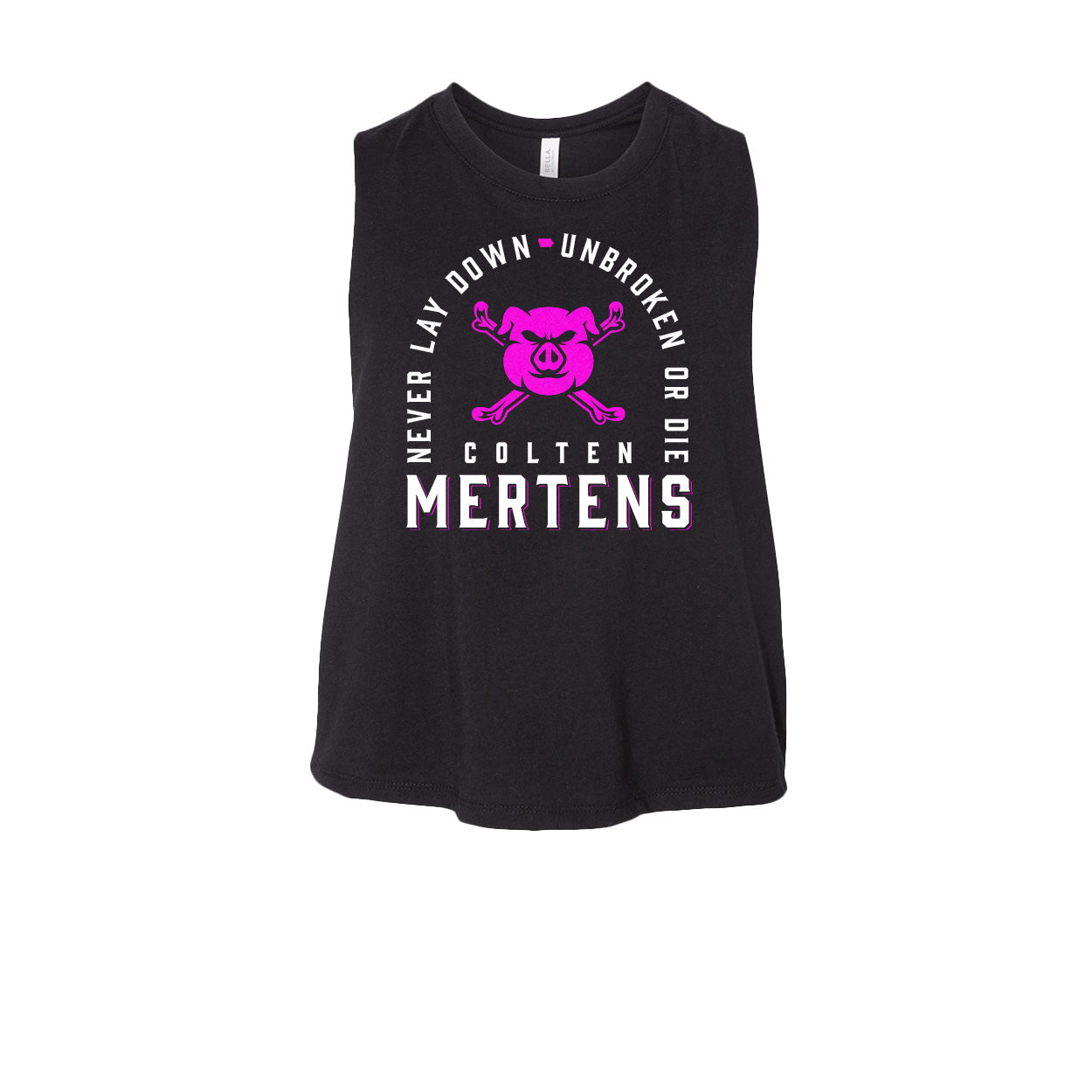 Colten Mertens Never Lay Down Women's Crop Tank — front view by VNDK8