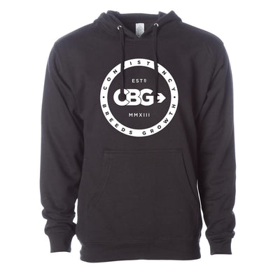CBG Logo Pullover Hoodie in Black — front view 70/30 ring-spun cotton/polyester by VNDK8
