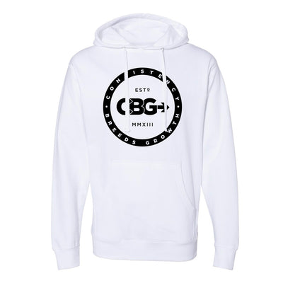CBG Logo Pullover Hoodie in White — front view by VNDK8