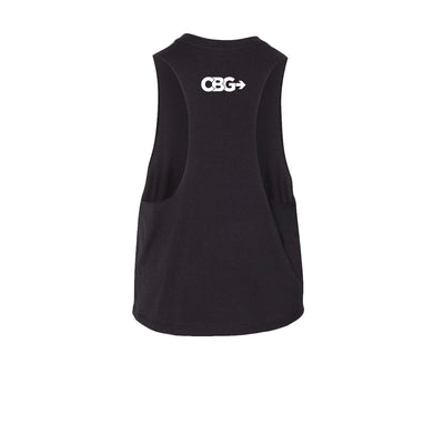 CBG Macros Women's Crop Tank in Black — back view by VNDK8