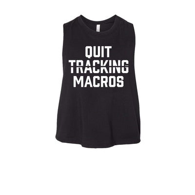 CBG Macros Women's Crop Tank in Black — front view 52/48 cotton/polyester by VNDK8