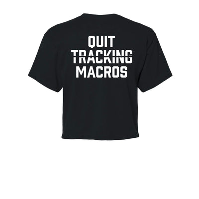 CBG Macros Women's Crop Tee in Black — back view 60/40 combed ring-spun cotton/polyester by VNDK8