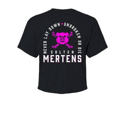 Colten Mertens Never Lay Down Women's Crop Tee — back view by VNDK8