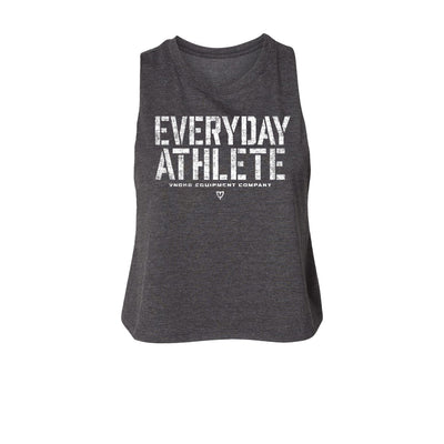 Everyday Athlete Women's Crop Tank in Dark Heather Grey — front view by VNDK8