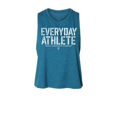 Everyday Athlete Women's Crop Tank in Heather Teal — front view by VNDK8