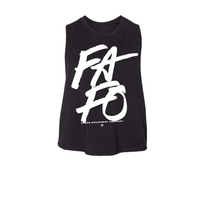 FAFO Women's Crop Tank in Black — front view by VNDK8