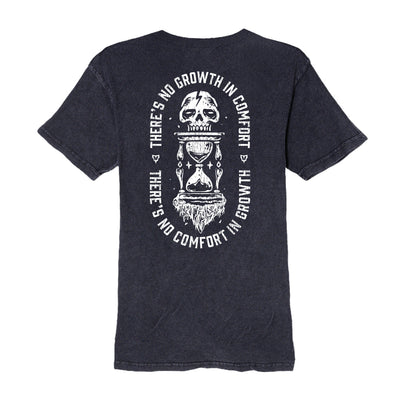 Growth and Comfort Tee in Vintage Black with white graphic — back view by VNDK8
