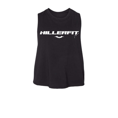 Hiller HillerFit Women's Crop Muscle Tank in Black — front view by VNDK8