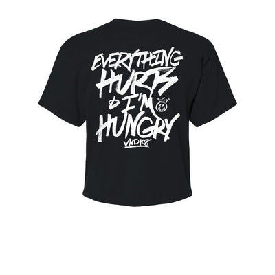 Everything Hurts Women's Crop Tee in Black — back view by VNDK8
