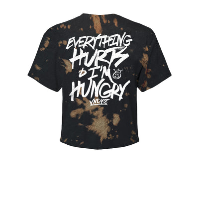 Everything Hurts Women's Crop Tee in Burnout Black — back view by VNDK8
