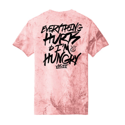 Everything Hurts Relaxed Tee in Distressed Red — back view by VNDK8