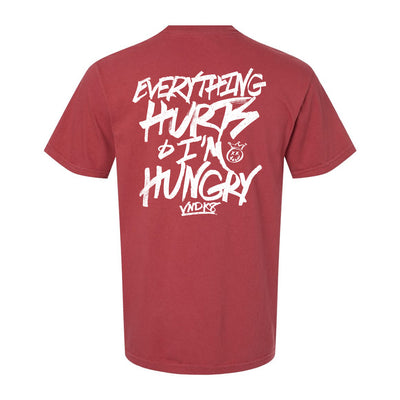 Everything Hurts Relaxed Tee in Red — back view by VNDK8
