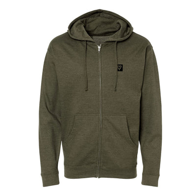 VNDK8 Full Zip Icon Hoodie in Army Green — front view by VNDK8