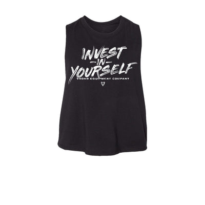 Invest in Yourself Women's Crop Tank in Black — front view by VNDK8