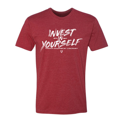 Invest In Yourself Tee in Cardinal — front view 60/40 cotton/polyester by VNDK8