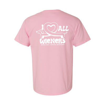 MTW I Love All Wieners Tee in Pink — back view by VNDK8