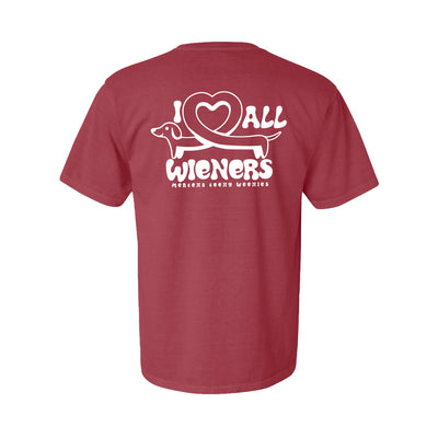 MTW I Love All Wieners Tee in Red — back view by VNDK8