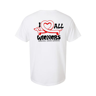 MTW I Love All Wieners Tee in White — back view by VNDK8