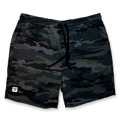 Men's Rest Day Fleece Shorts in Black Camo — front view by VNDK8