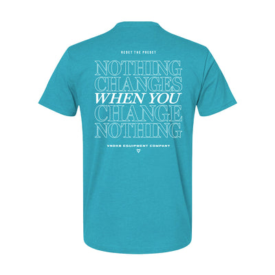 Nothing Changes Athletic Tee in Caribbean Blue — back view by VNDK8