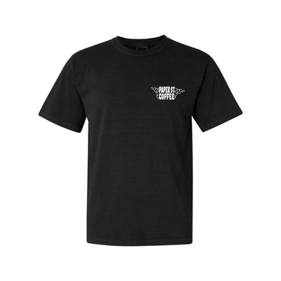 Paper Street Coffee Gasoline Tee in Black/White — front view by VNDK8