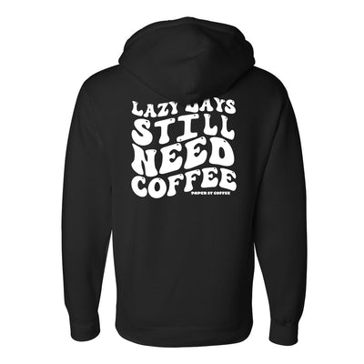 Paper Street Coffee Lazy Days Hoodie in Black — back view by VNDK8