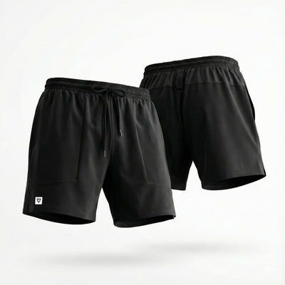 Resolve Shorts in Black — 77% nylon/23% spandex men's training shorts by VNDK8