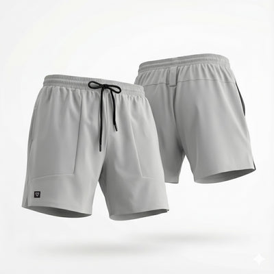Resolve Shorts in Gray — quick-dry nylon training shorts by VNDK8