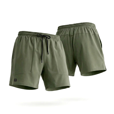 Resolve Shorts in Military Green — quick-dry 4-way stretch shorts by VNDK8