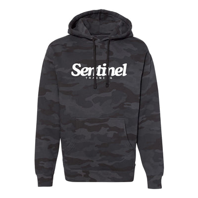 Sentinel Training Logo Hoodie in Black Camo — front view by VNDK8