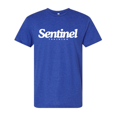 Sentinel Training Logo Athletic Tee in Royal Blue — front view by VNDK8