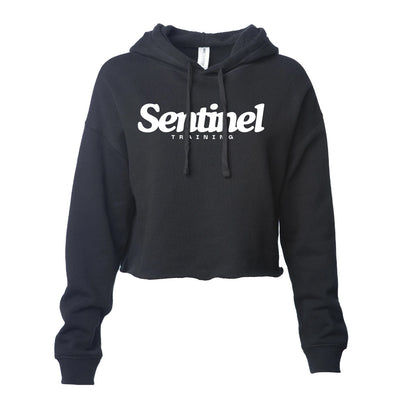 Sentinel Training Logo Crop Hoodie in Black — front view by VNDK8