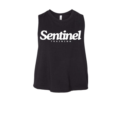 Sentinel Training Logo Women's Crop Tank in Black — front view by VNDK8