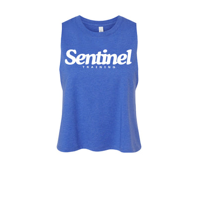 Sentinel Training Logo Women's Crop Tank in Royal Blue — front view by VNDK8