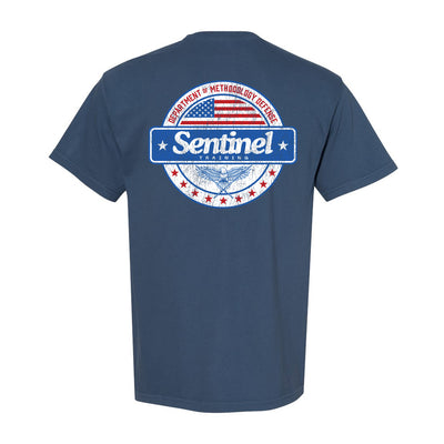 Sentinel Training Methodology Relaxed Tee in Blue — back view by VNDK8