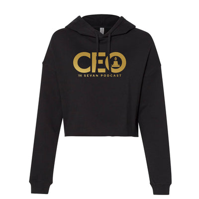 Sevan Podcast CEO Crop Hoodie in Black/Gold — front view by VNDK8
