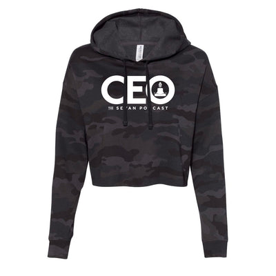 Sevan Podcast CEO Crop Hoodie in Camo/White — front view by VNDK8