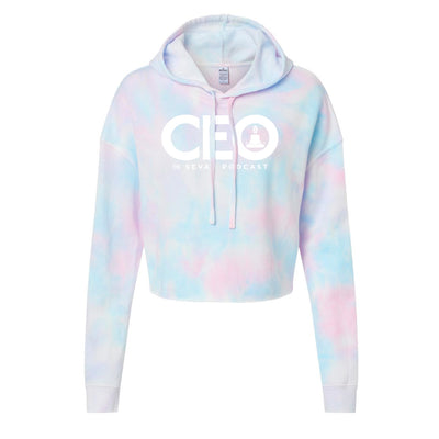 Sevan Podcast CEO Crop Hoodie in Cotton Candy/White — front view by VNDK8