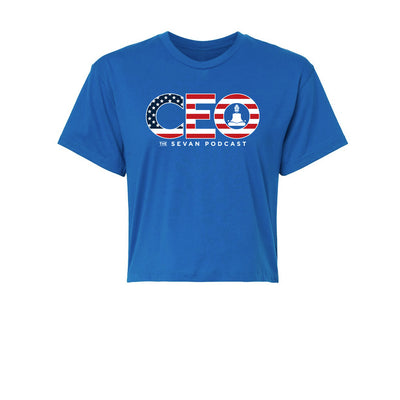 Sevan Podcast CEO Women's Crop Tee in Anthem — front view by VNDK8