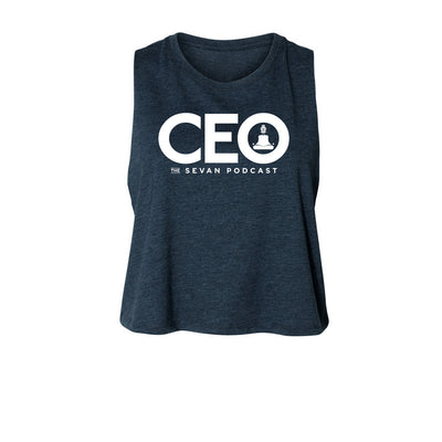 Sevan Podcast CEO Women's Crop Tank in Navy — front view by VNDK8