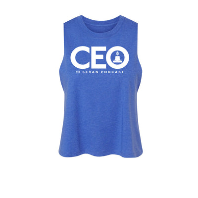 Sevan Podcast CEO Women's Crop Tank in Royal Blue — front view by VNDK8