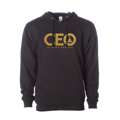 Sevan Podcast CEO Hoodie in Black/Gold — front view by VNDK8