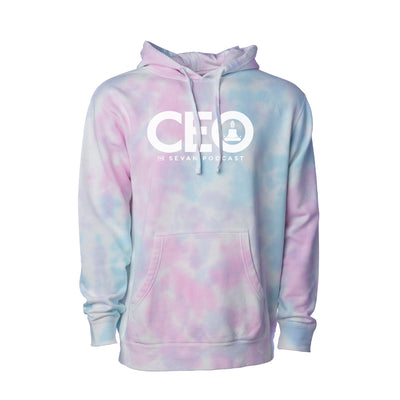 Sevan Podcast CEO Hoodie in Cotton Candy/White — front view by VNDK8