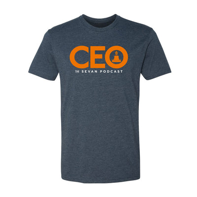 Sevan Podcast CEO Athletic Tee in Bagent Blue/Orange — front view by VNDK8
