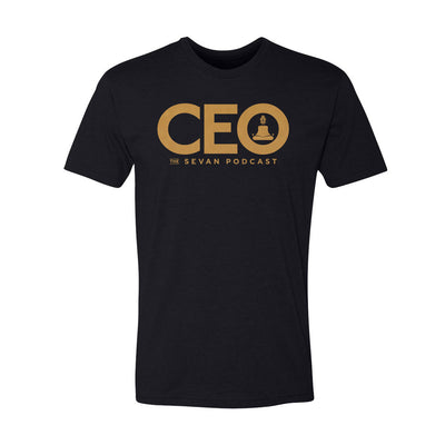 Sevan Podcast CEO Athletic Tee in Black/Gold — front view 60/40 cotton/polyester by VNDK8