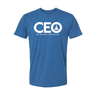 Sevan Podcast CEO Athletic Tee in Cool Blue/White — front view by VNDK8