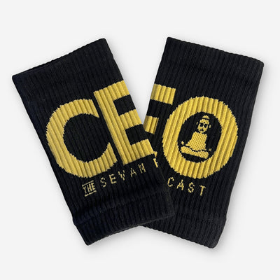 Sevan Podcast CEO Sweatbands in Black/Gold — 5-inch wrap-around CEO logo by VNDK8