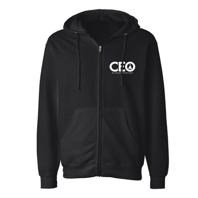 Sevan Podcast CEO Full-Zip Hoodie in Black — front view by VNDK8
