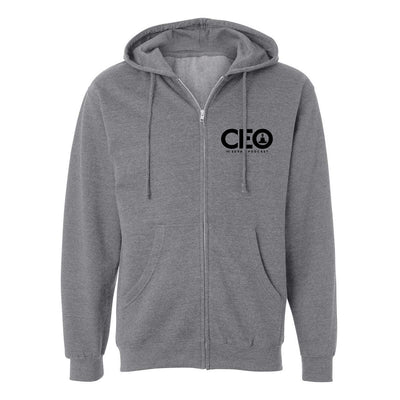 Sevan Podcast CEO Full-Zip Hoodie in Gunmetal — front view by VNDK8