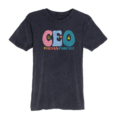 Sevan Podcast Peace & Love Tee vintage fit in Black — front view by VNDK8